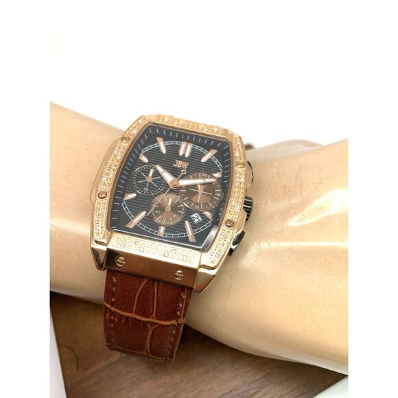 JBW Men's Watch J6379D Echelon Diamond Quartz Black Dial Rose Gold Brown Leather - Picture 6 of 15